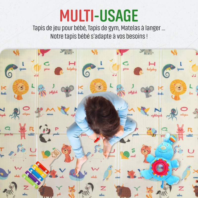 Tapis D'éveil Bébé Pliable Epais Réversible 180x200x1.5cm, Sol De Jeu Pour Enfant Bebe - tapis