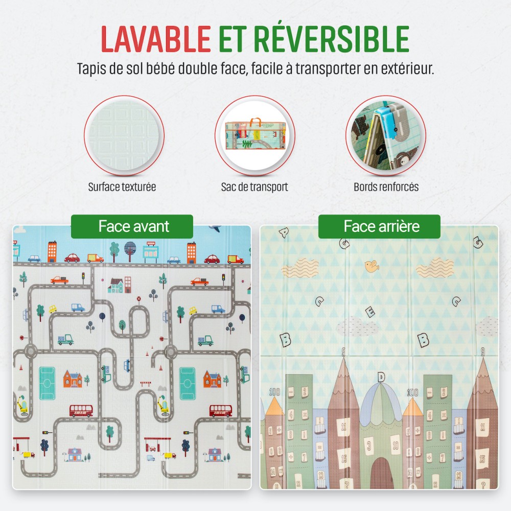 Tapis de Jeu Enfant 140x200cm, Little Village - Tapis Circuit Voiture - Lavable
