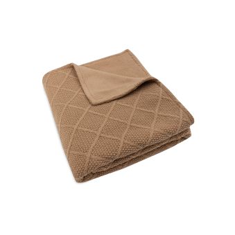 Couverture 100x150cm Check Knit - Biscuit/Teddy Fleece