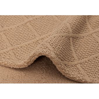 Couverture 100x150cm Check Knit - Biscuit/Teddy Fleece