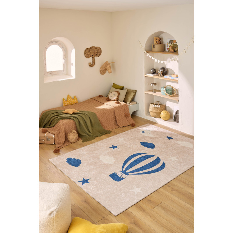 Tapis enfant montgolfière bleu 120 X 160 cm