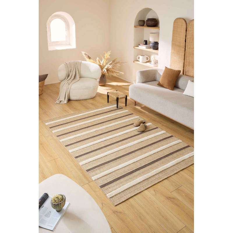 Tapis aspect jute - Palma - Motif zèbre - blanc 80 X 150 cm