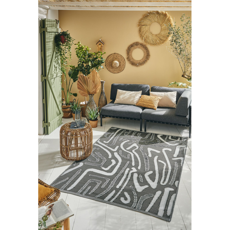 Tapis d'extérieur motifs abstrait noir 120 X 160 cm