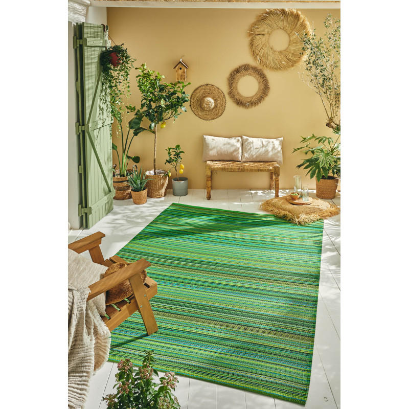 Tapis d'extérieur motif rayure dégradée vert 120 X 160 cm