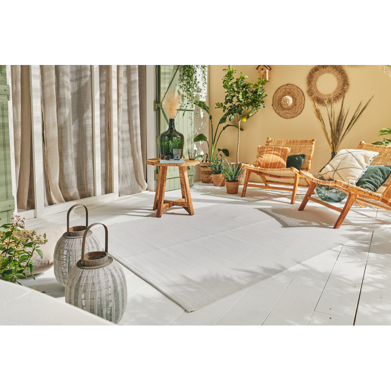 Tapis d'extérieur motif rayure dégradée blanc 120 X 160 cm