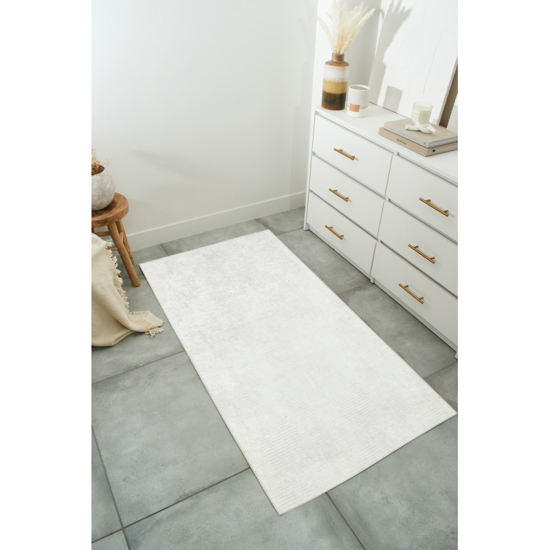 Tapis de salon lavable en machine motif uni crème 80 X 150 cm