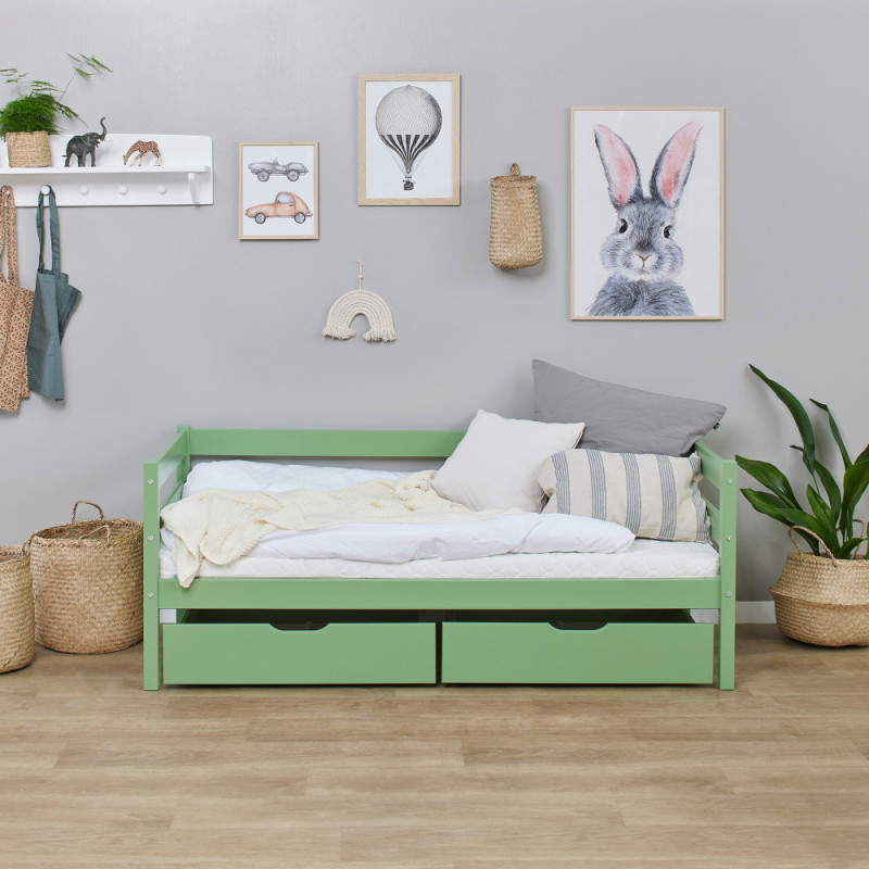 Lit junior ECO Comfort 70x160 avec tiroirs, Vert pâle