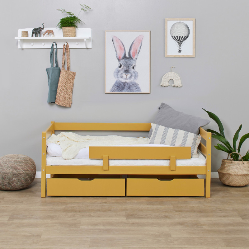 Lit junior ECO Comfort 70x160 avec tiroirs et barrière de sécurité, Jaune d'Automne