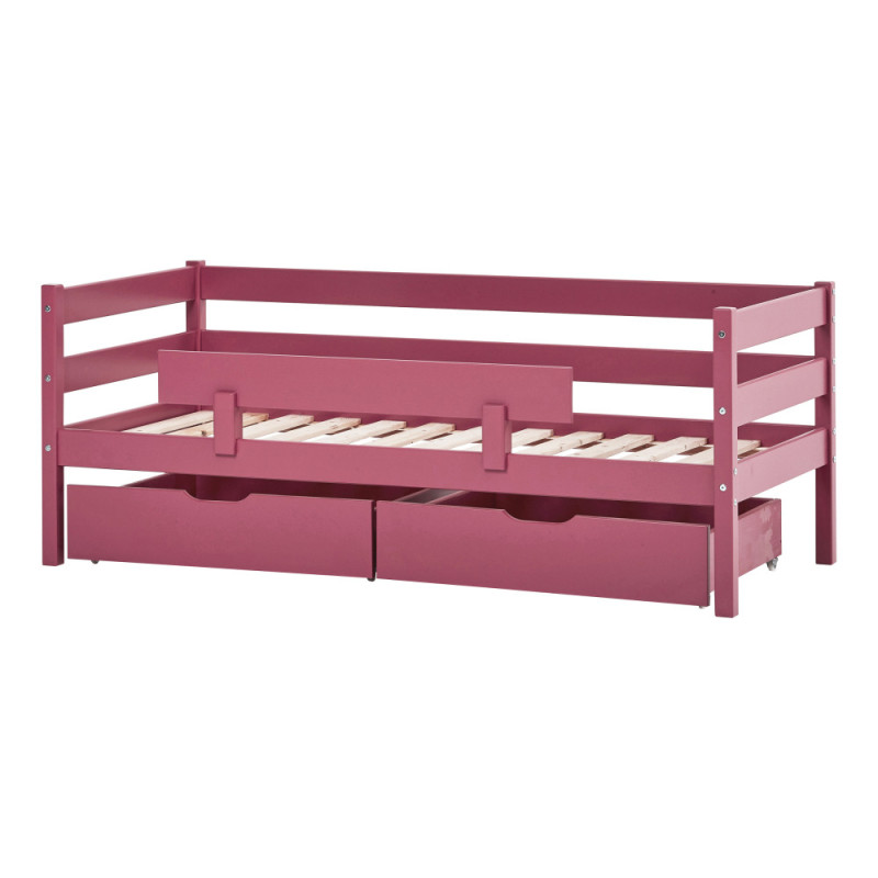 Lit junior ECO Comfort 70x160 avec tiroirs et barrière de sécurité, Rose Baroque