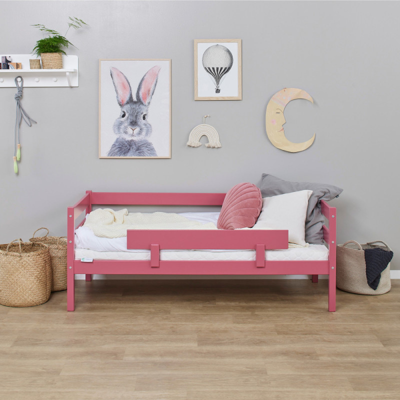 Lit junior ECO Comfort 70x160 avec barrière de sécurité, Rose Baroque