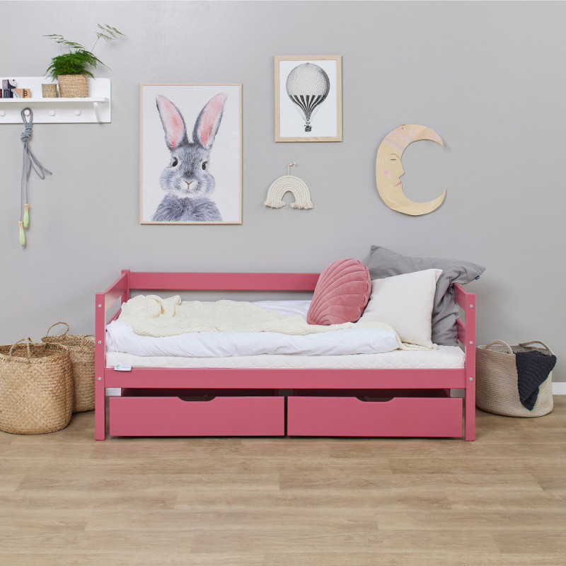 Lit junior ECO Comfort 70x160 avec tiroirs, Rose Baroque
