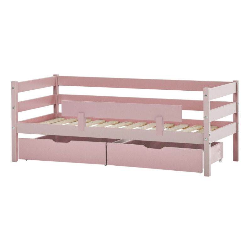 Lit junior ECO Comfort 70x160 avec tiroirs et barrière de sécurité, Rose pâle