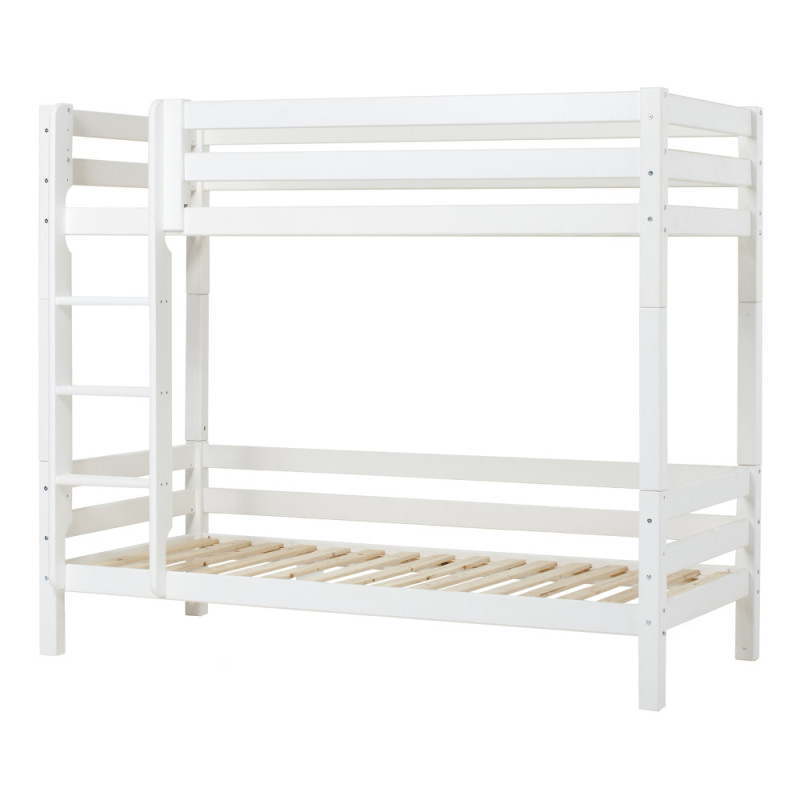 Lit superposé ECO de luxe Hoppekids avec barrière de lit 90x200cm, cadre à lattes flexible, blanc