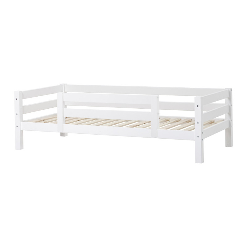 Lit junior écologique de luxe Hoppekids 90x200cm avec 1/2 barrière de lit, cadre à lattes flexible, blanc