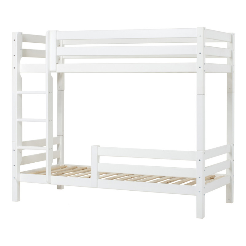 Lit superposé haut ECO Luxury 90x200 cm avec deux barrières de lit, cadre à lattes flexible, blanc