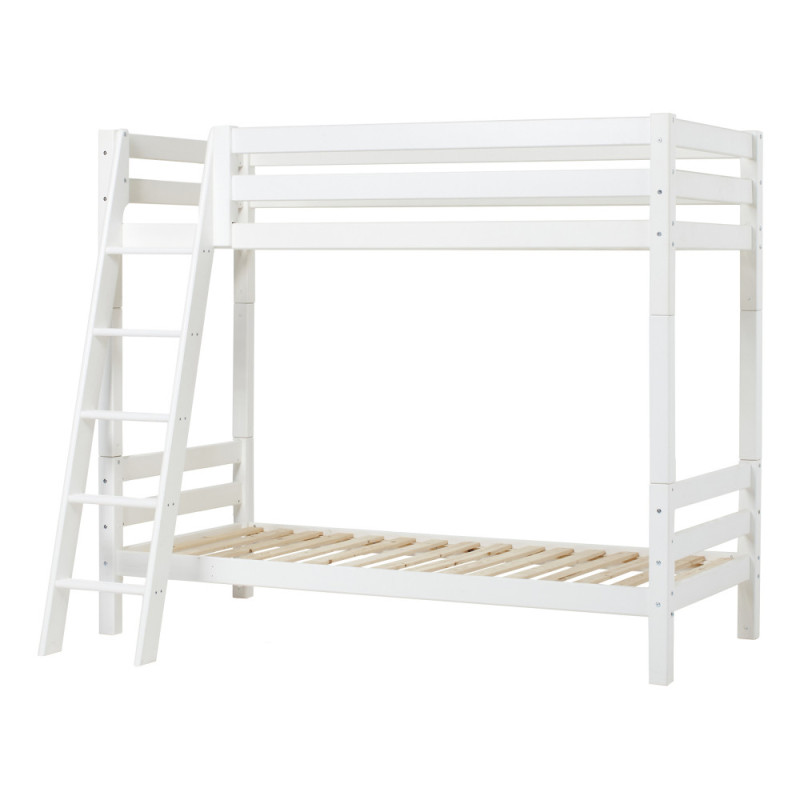 Lit superposé haut ECO Luxury 90x200cm avec échelle inclinée, cadre de lattes flexible, blanc