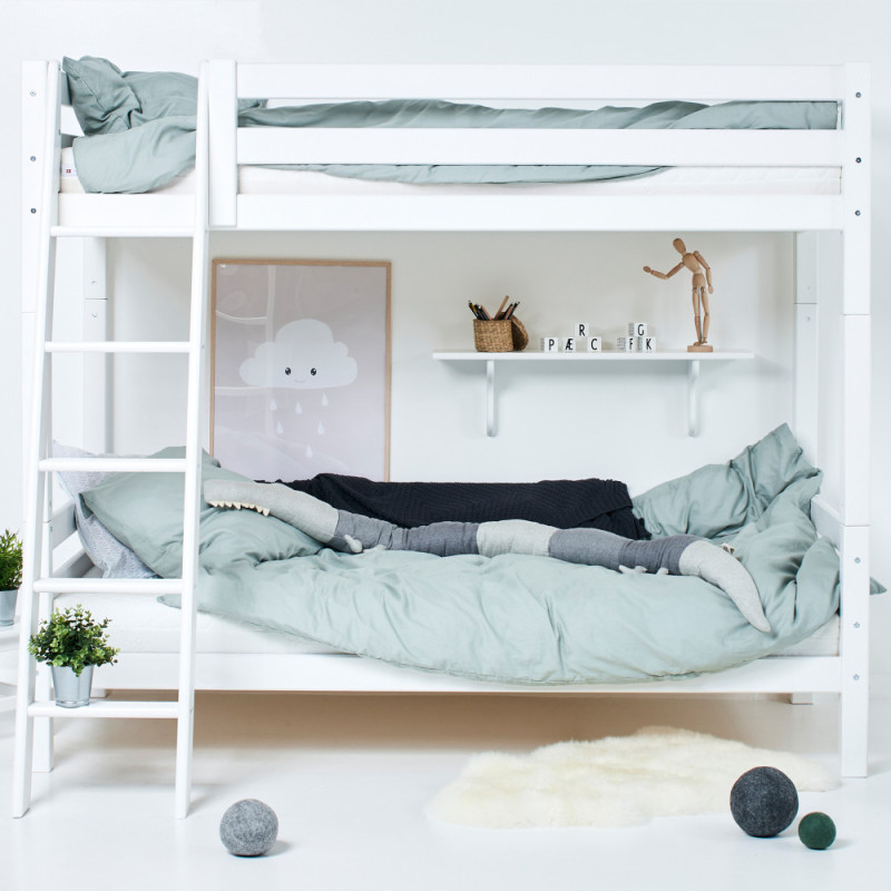 Lit superposé haut ECO Luxury 90x200cm avec échelle inclinée, cadre de lattes flexible, blanc