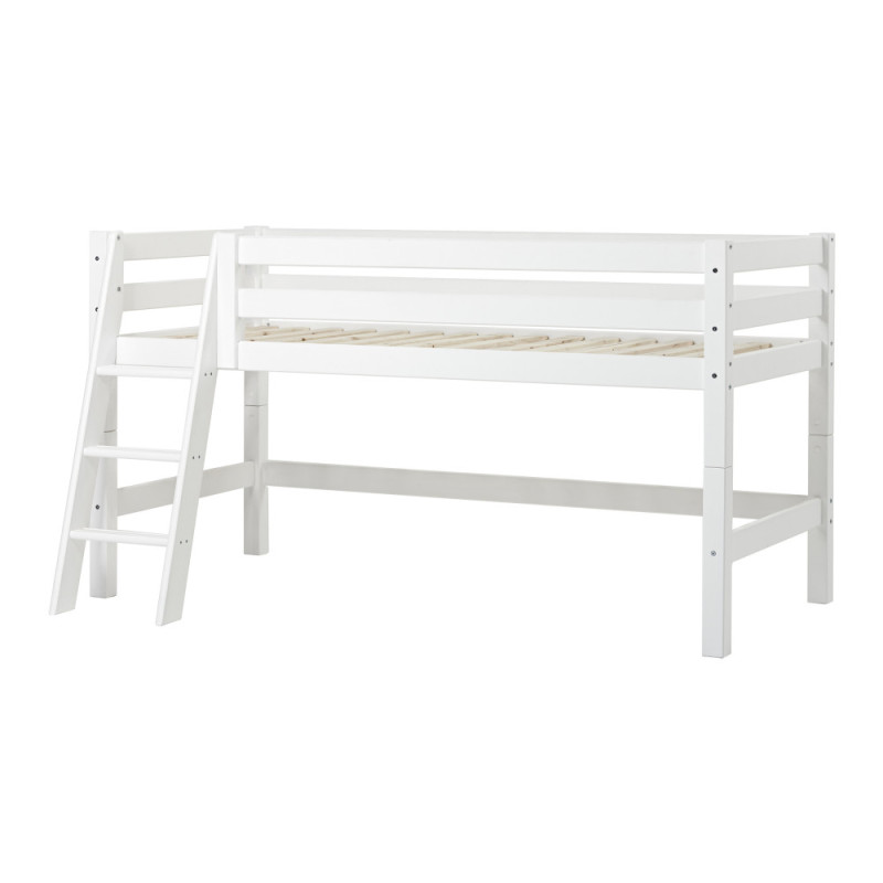 Lit mi-hauteur ECO Luxe 90x200cm avec échelle inclinée, Blanc