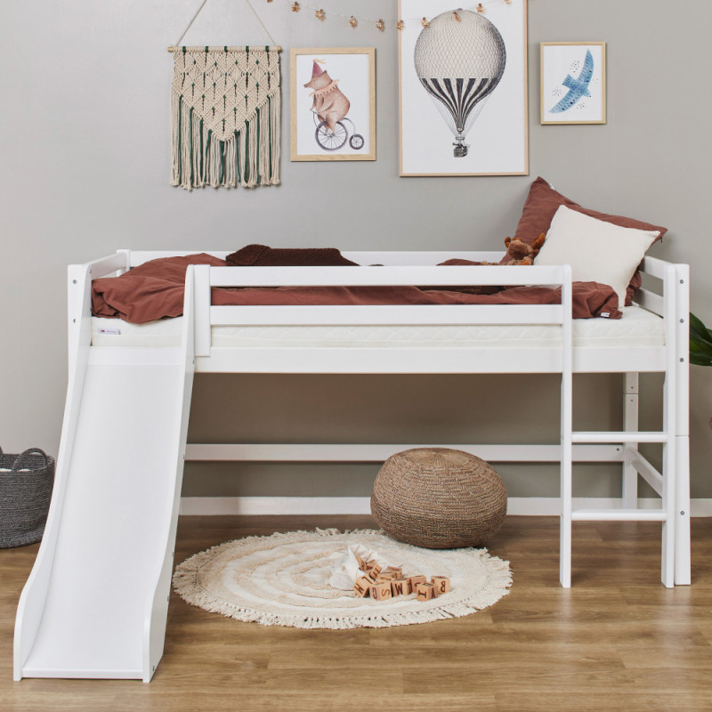 Lit mi-hauteur Hoppekids ECO Dream 70x190 cm avec toboggan, Blanc