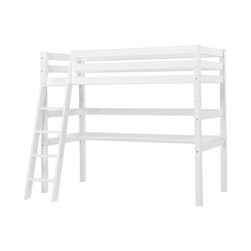 Lit mezzanine ECO Luxe Hoppekids 90x200 cm avec bureau et échelle inclinée, Blanc