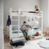 Lit superposé de luxe ECO Hoppekids avec échelle et cadre à lattes flexible 90x200 cm, blanc