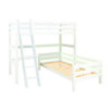 Lit superposé de luxe ECO Hoppekids angle 90x200cm avec échelle inclinée, cadre à lattes flexible, blanc