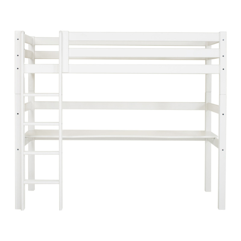 Lit mezzanine écologique Hoppekids de luxe 90x200 cm avec bureau, cadre à lattes flexible, blanc