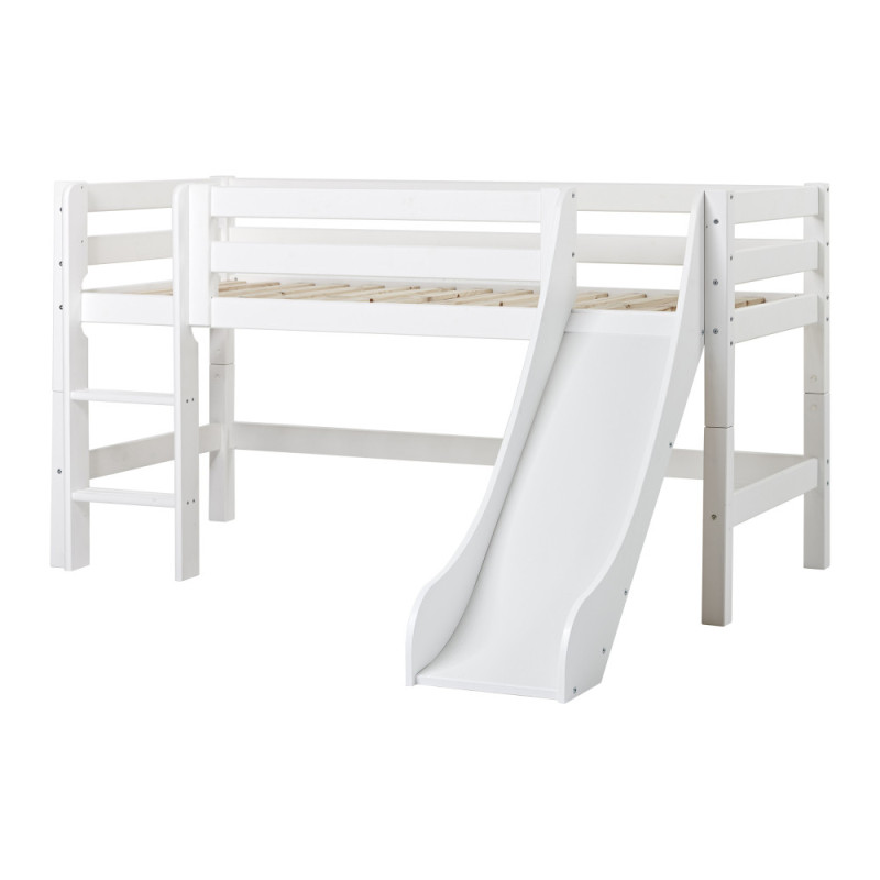 Lit mi-hauteur ECO Luxury 90x200cm avec toboggan, cadre à lattes flexible, blanc