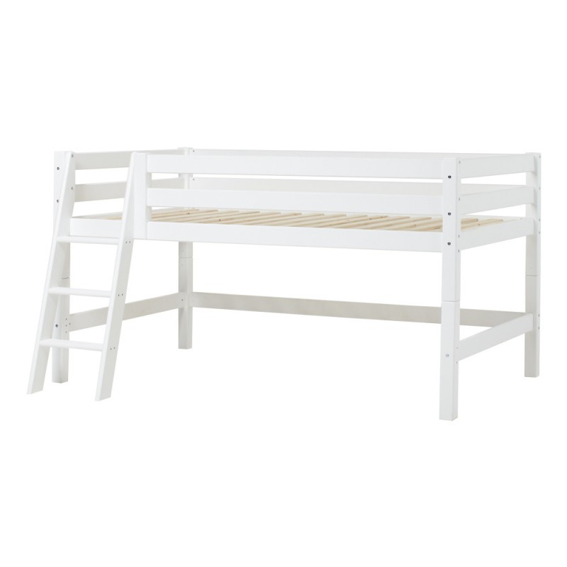 Lit demi-haut de luxe Hoppekids ECO 120x200 cm avec échelle inclinée, blanc