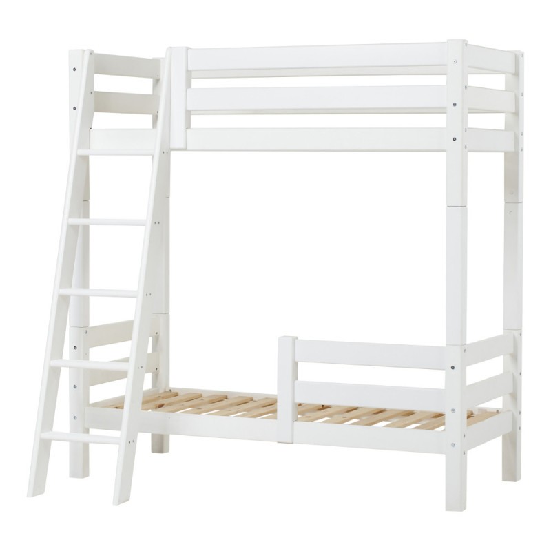 Lit superposé de luxe Hoppekids ECO avec échelle inclinée et 1/2 barrière de lit 70x160 cm, Blanc
