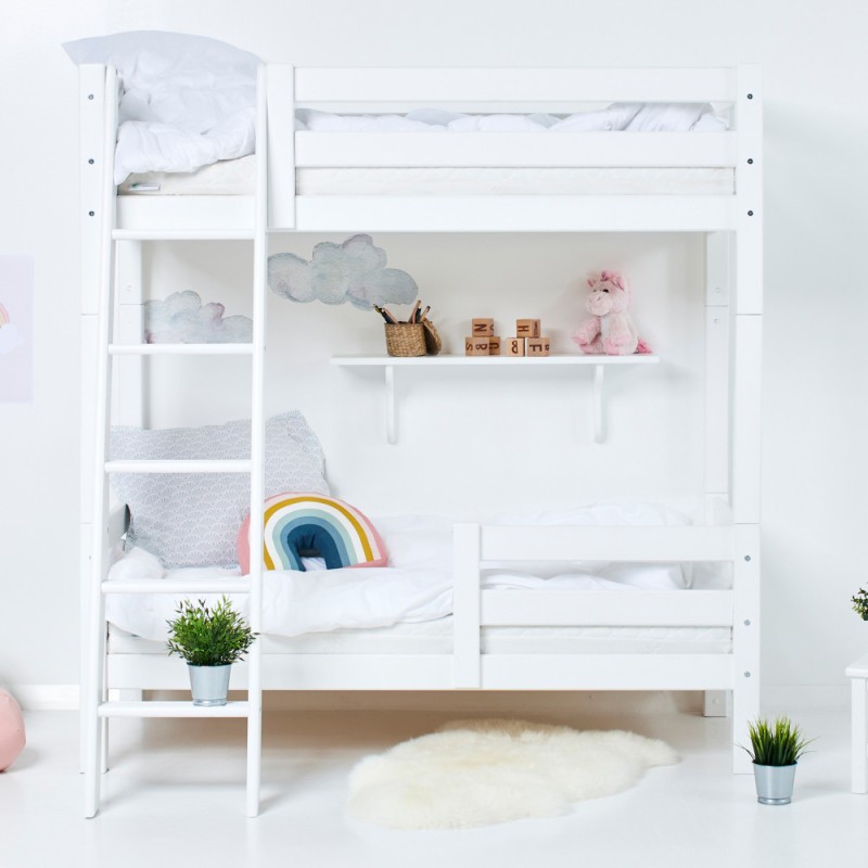 Lit superposé de luxe Hoppekids ECO avec échelle inclinée et 1/2 barrière de lit 70x160 cm, Blanc