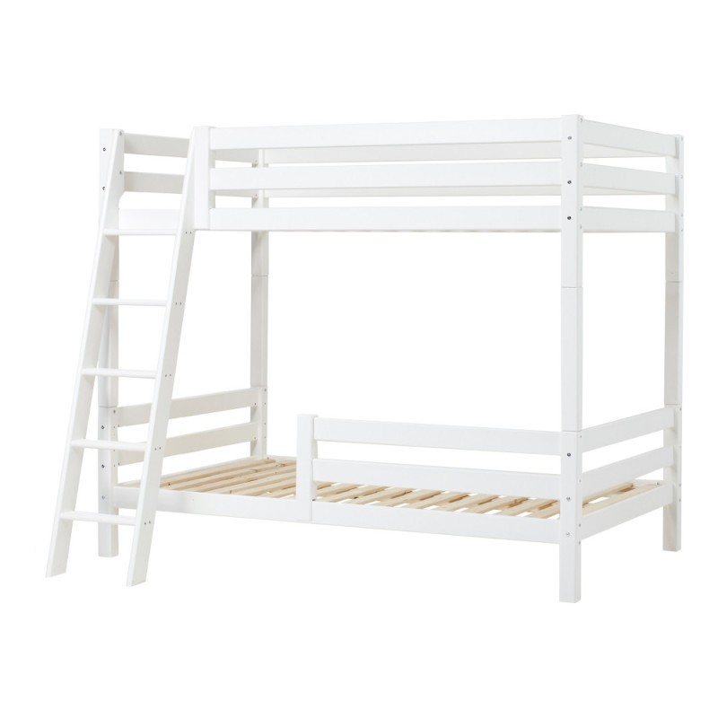 Lit superposé de luxe Hoppekids ECO avec échelle inclinée et 1/2 barrière de lit 120x200 cm, Blanc