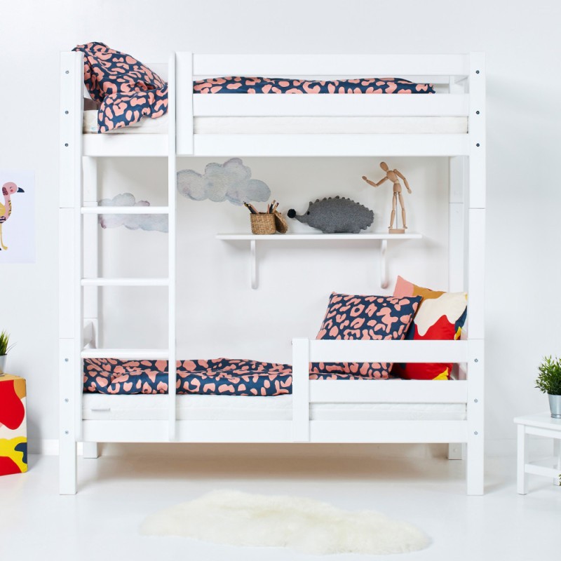 Lit superposé ECO de luxe Hoppekids avec échelle et 1/2 barrière de lit 70x160 cm, Blanc