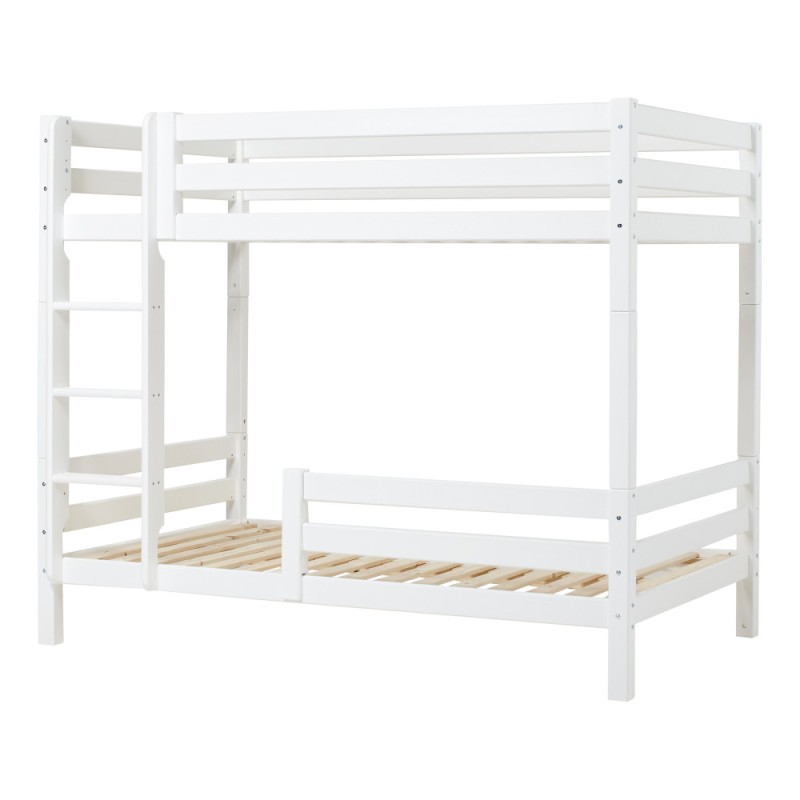 Lit superposé de luxe ECO Hoppekids avec échelle et 1/2 barrière de lit 120x200 cm, Blanc