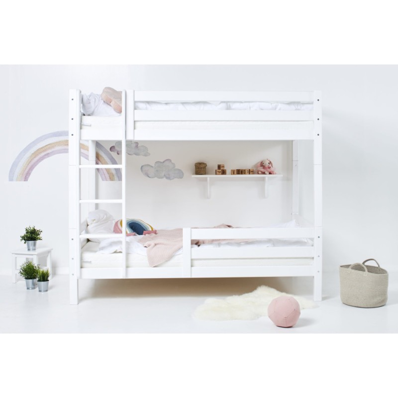 Lit superposé de luxe ECO Hoppekids avec échelle et 1/2 barrière de lit 120x200 cm, Blanc