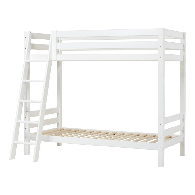 Lit superposé écologique de luxe Hoppekids avec échelle inclinée 90x200 cm, blanc