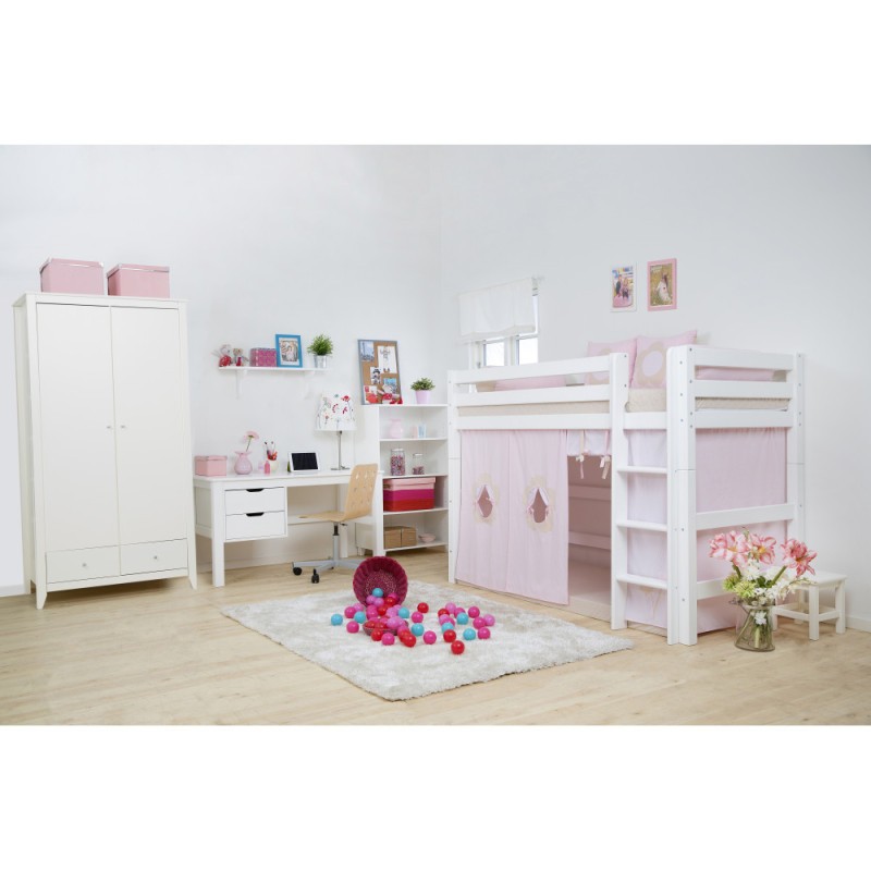 Lit mi-hauteur ECO Luxe Hoppekids 90x200 cm avec cadre à lattes flexible, Blanc