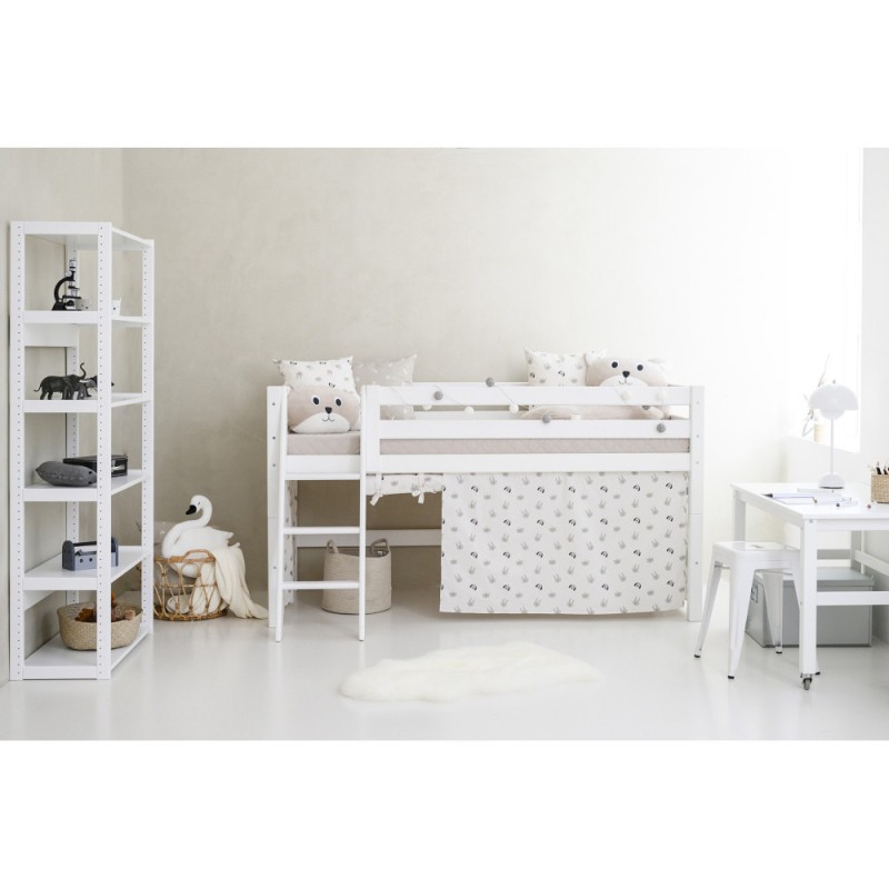 Lit mi-hauteur ECO Luxury 90x200 cm avec échelle inclinée et cadre à lattes flexible, Blanc