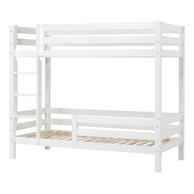 Lit superposé ECO de luxe Hoppekids avec cadre à lattes flexible, dos de lit et 1/2 rail de lit 90x200 cm, Blanc