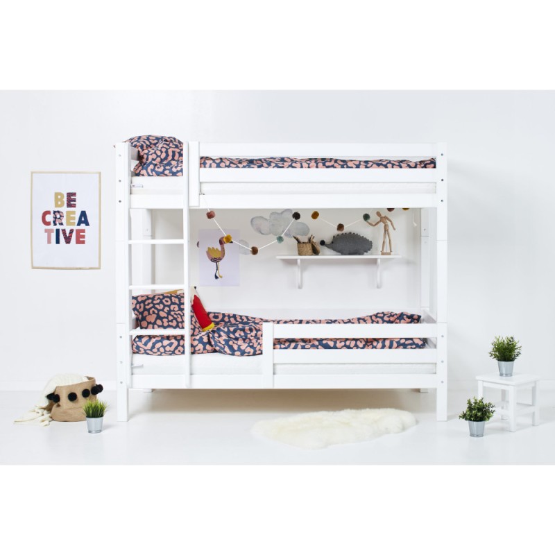 Lit superposé ECO de luxe Hoppekids avec cadre à lattes flexible, dos de lit et 1/2 rail de lit 90x200 cm, Blanc