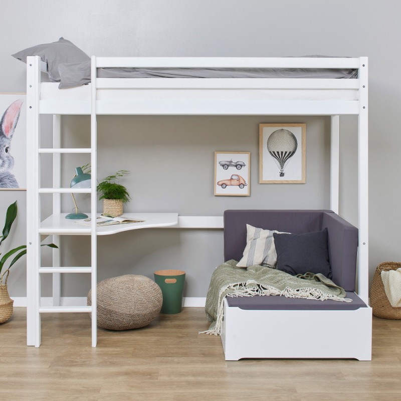 Lit MEGA Hoppekids ECO Dream 90x200 cm avec module de détente et bureau, Blanc