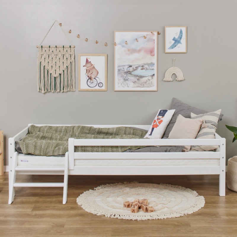 Lit junior Hoppekids ECO Dream 90x200 cm avec échelle et barrière de lit, blanc