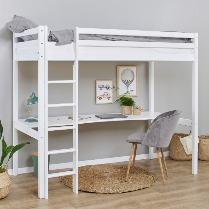Lit mezzanine Hoppekids ECO Dream 90x200 cm avec bureau, Blanc