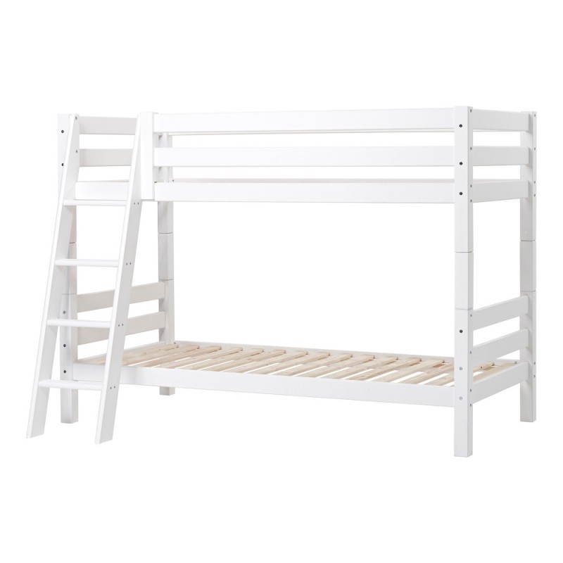 Lit superposé de luxe ECO Hoppekids 90x200 cm avec échelle inclinée, Blanc
