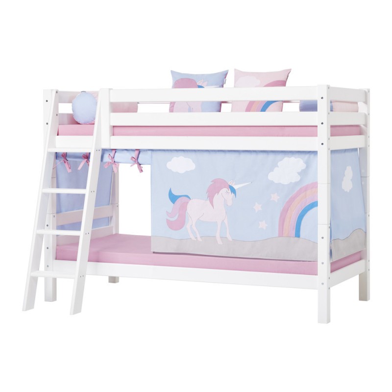 Lit superposé de luxe ECO Hoppekids 90x200 cm avec échelle inclinée, Blanc