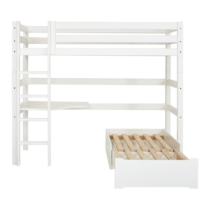 Lit de luxe écologique Hoppekids MEGA 90x200 cm avec module de salon et bureau, blanc