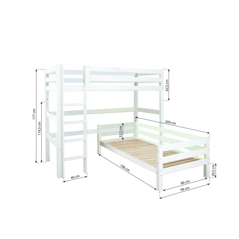 Lit superposé de luxe ECO Hoppekids Angle 90x200 cm, blanc