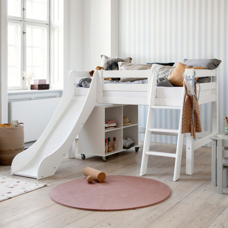 Lit mi-hauteur ECO Luxury 70x160 cm avec toboggan et échelle inclinée, Blanc