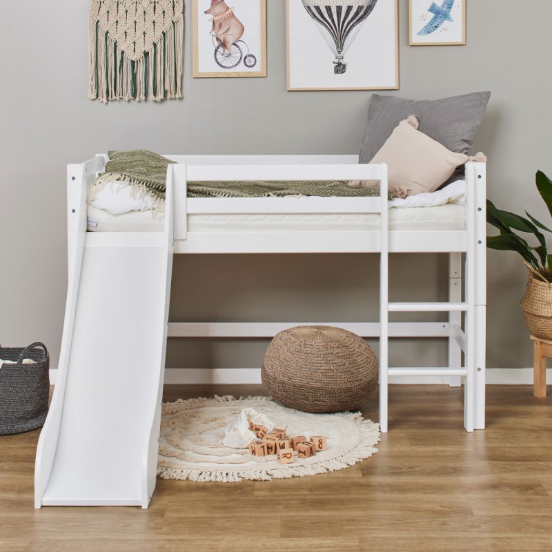 Lit mi-hauteur Hoppekids ECO Dream 70x160 cm avec toboggan, Blanc