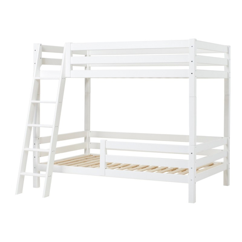 Lit superposé ECO Luxury 120x200 cm, barrière arrière, barrière lit inférieur, échelle inclinée, blanc, pour enfants